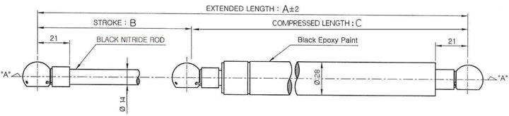 14/28 Stainless Steel Gas Strut (No end fittings)