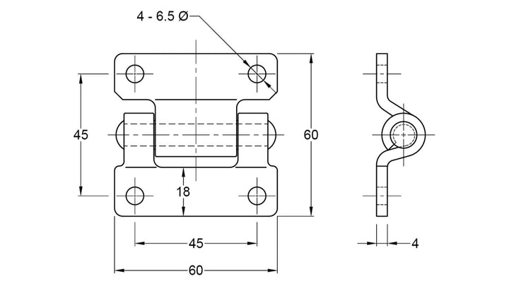 Hinge Butt ZINC plated 60X60X4MM