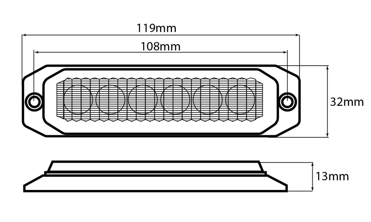 Extra Slim LED strobe lights (Amber)  12/24V 119mm