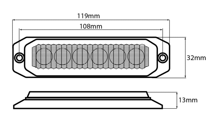 Extra Slim LED strobe lights (Amber)  12/24V 119mm