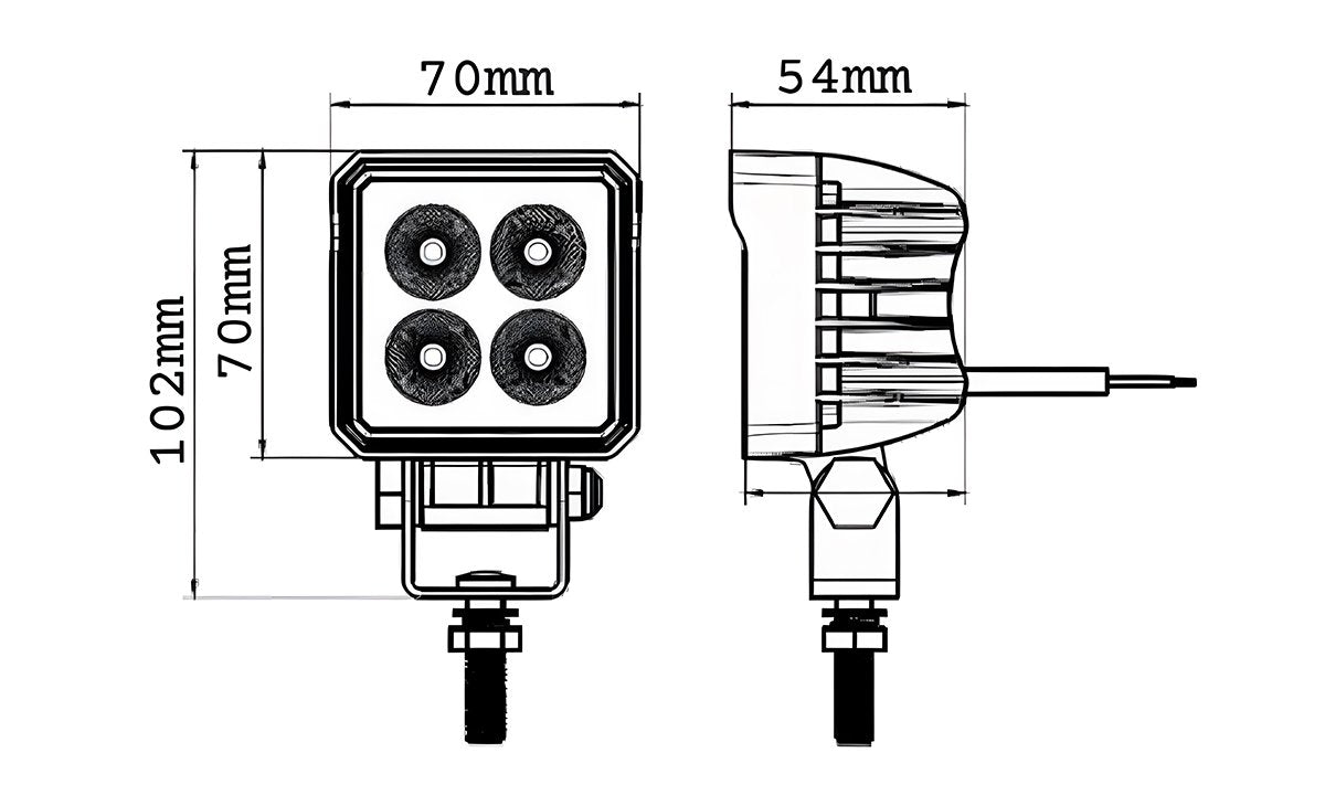 12W Square LED Worklight 9-32V 1080lm